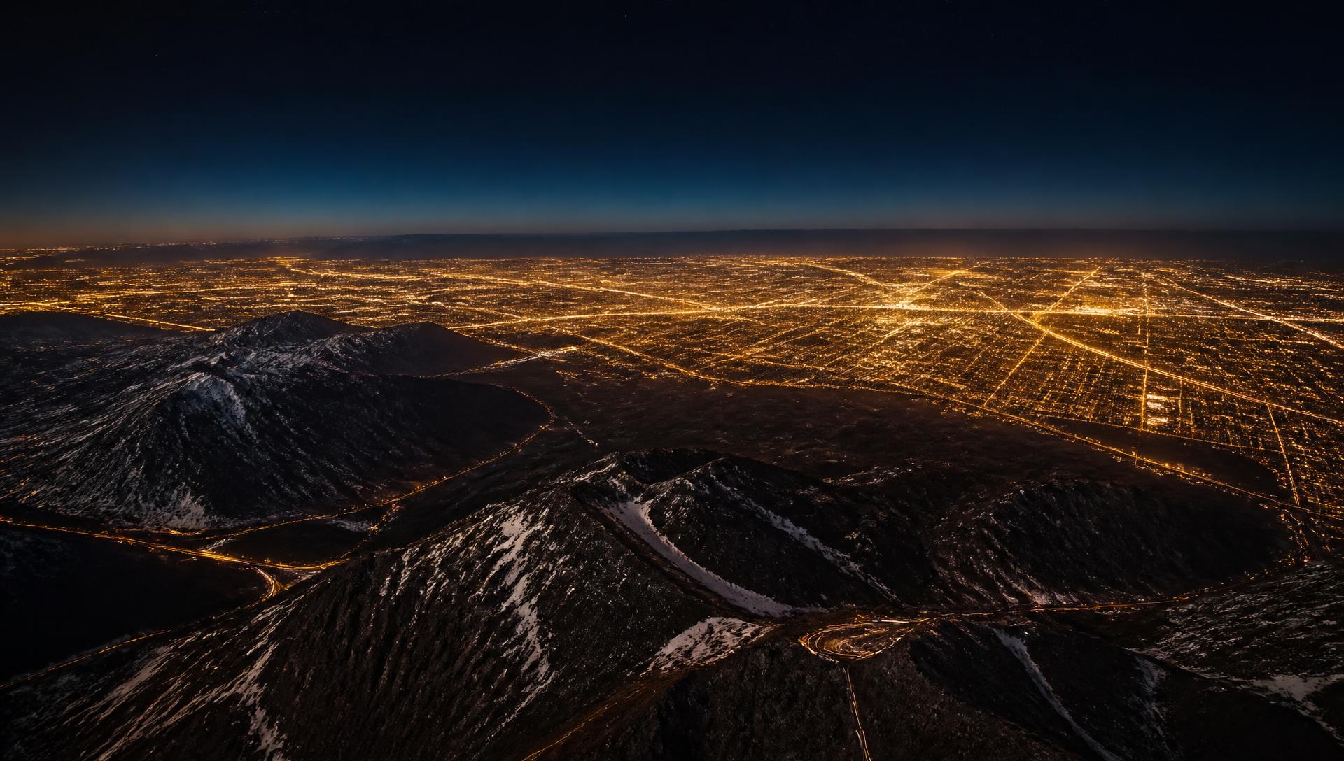 The Eastern Sierra escarpment at night above the Owens Valley